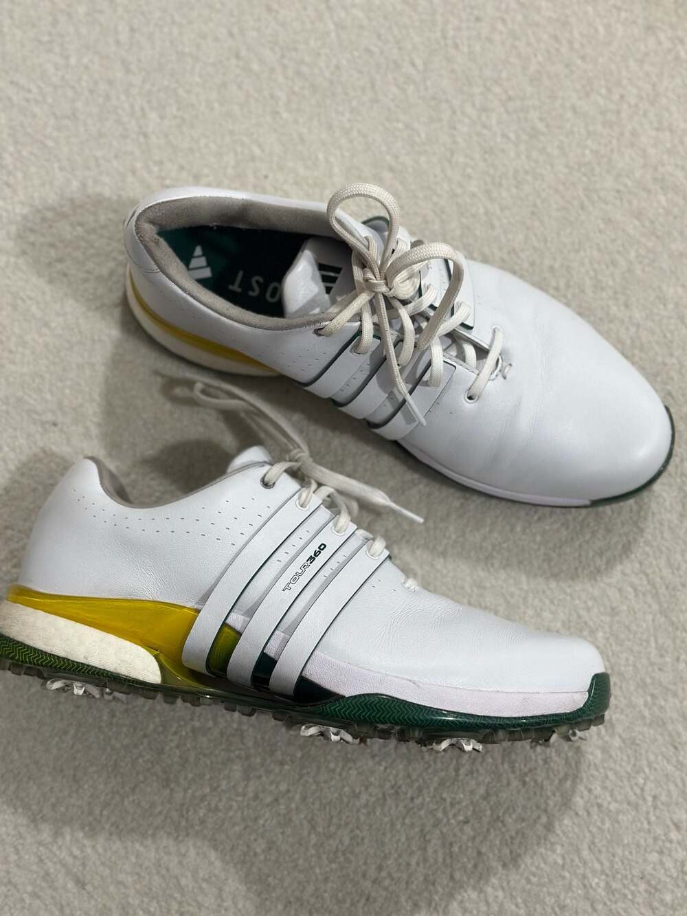 Adidas Tour360 24 Men's Golf Shoes White/Collegiate Green/Yellow (Style IH8540)